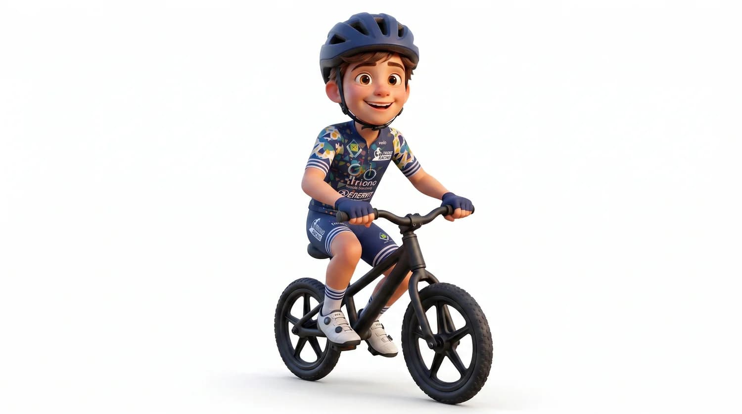 Nino si spinge con i piedi su una balance bike senza pedali